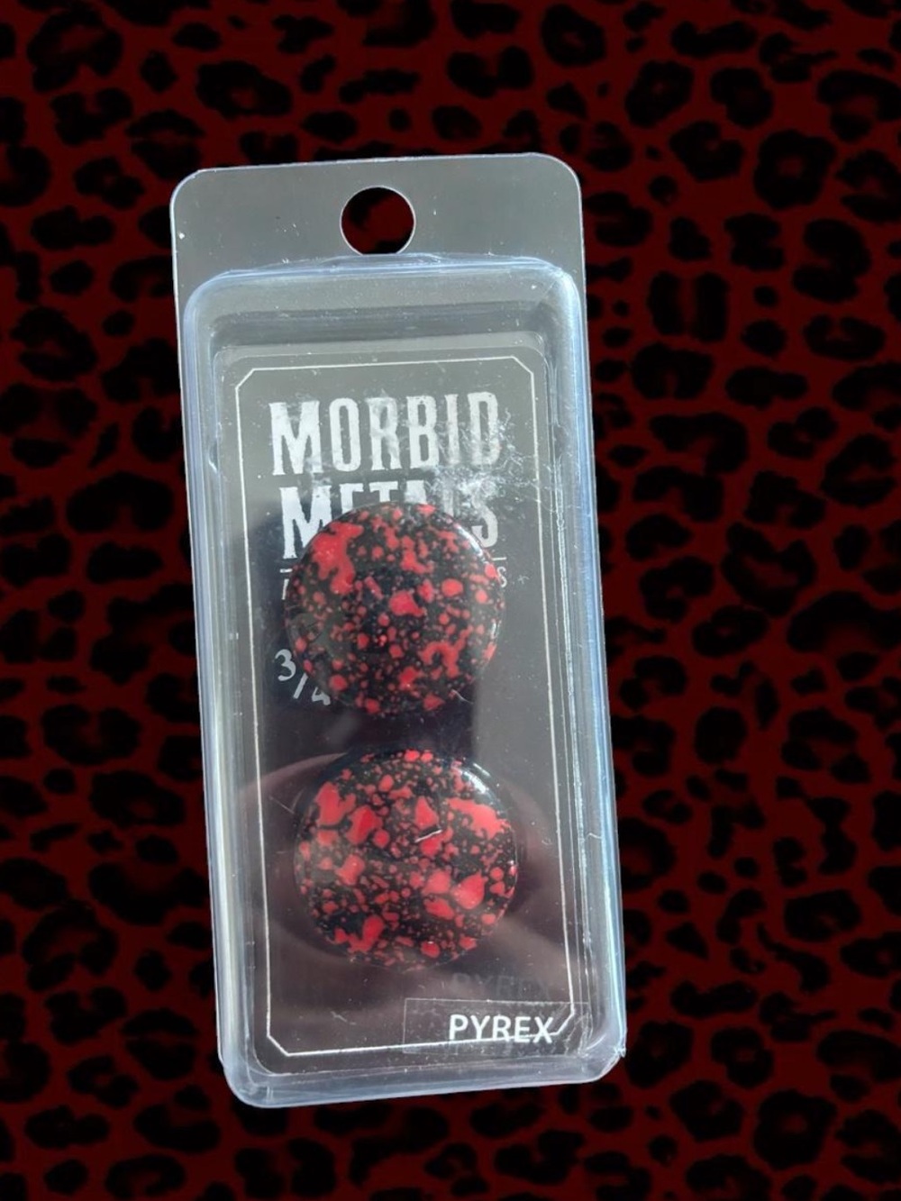 Morbid Metals Black with Red Speckle Glass Ear Plugs size 3/4
